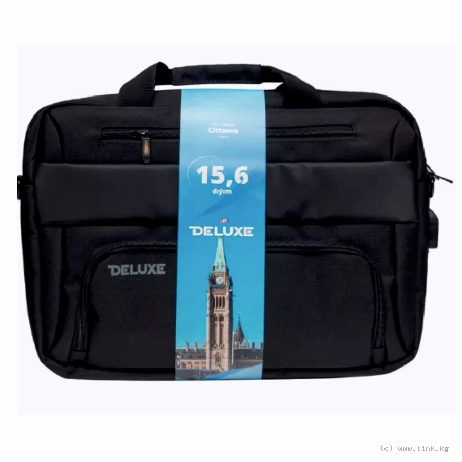 Сумка для ноутбука Deluxe Ottawa 15.6" (A7919), 15.6", Лёгкая, Усиленные ручки, Внешнее отделение на молнии, Органайзер, 2 внутренних отделения, карман на молнии, Уплотнённые стенки, Полиэстер, встроенный USB шнур, Чёрный