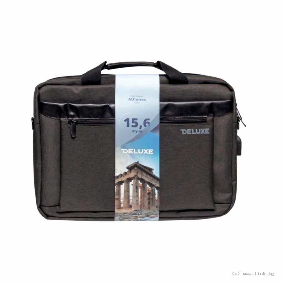 Сумка для ноутбука Deluxe Athenes 15.6" (A7955), 15.6", Лёгкая, Усиленные ручки, Внешнее отделение на молнии, Органайзер, 2 внутренних отделения, карман на молнии, Уплотнённые стенки, Полиэстер, встроенный USB шнур, Серый