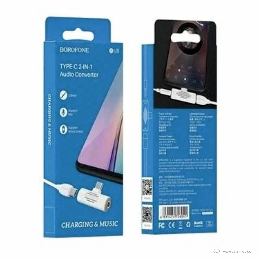 Адаптер для наушников B&P phone+mic (2*3,5mm to 3,5mm 4pin) белый